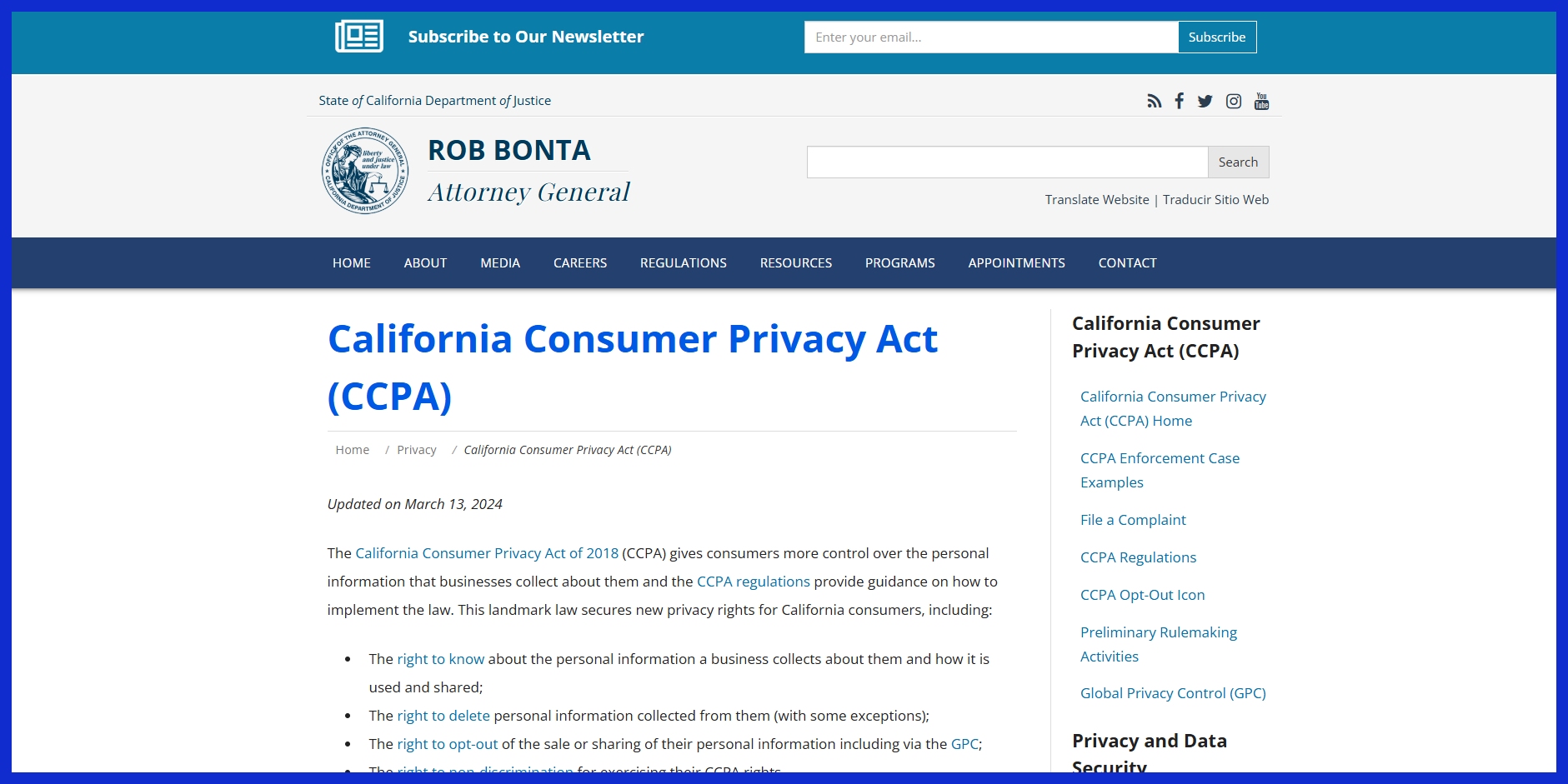 California Consumer Privacy Act (CCPA)
